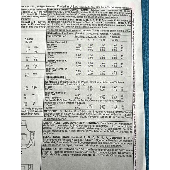 McCalls 5284 pattern full or half apron ruffle hem size one size - Picture 6 of 6